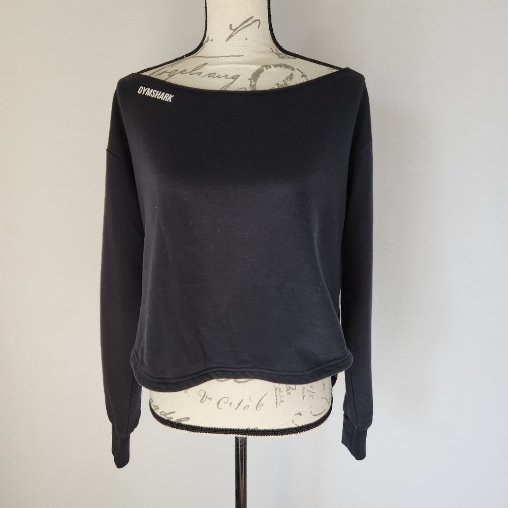 Gymshark Terry Knit Sweatshirt Long Sleeve Wide Neck Slit Back Black